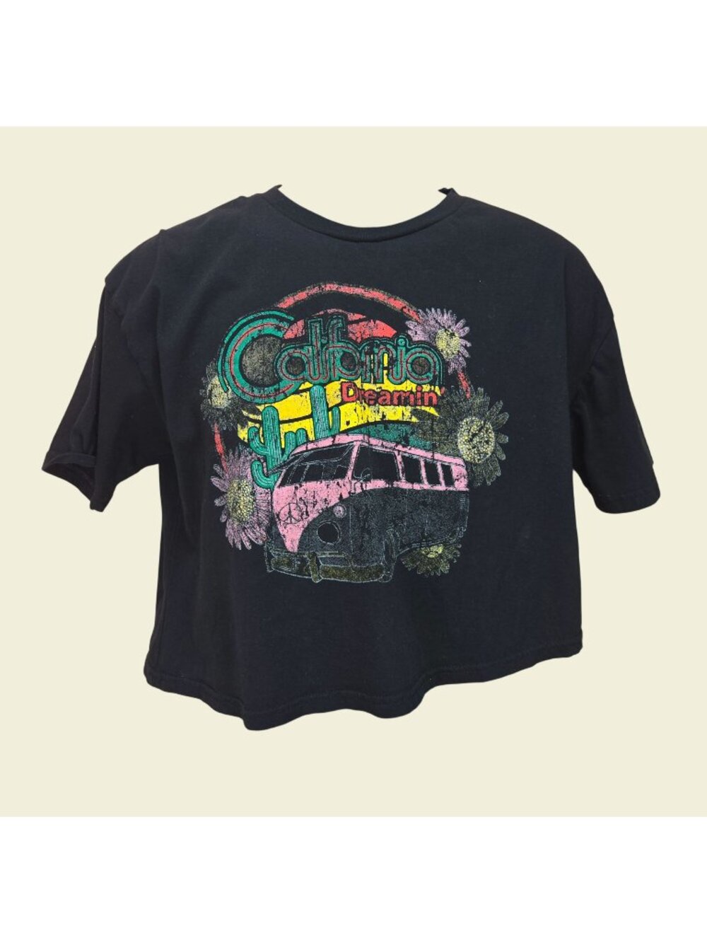 California Dreamin Black Graphic Crop Top Large by Social Culture